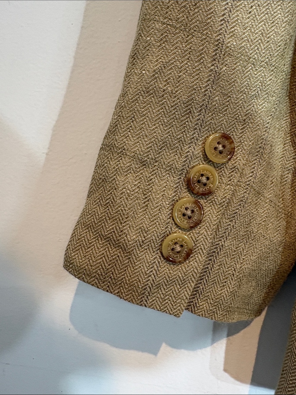 Lauren Ralph Lauren Herringbone Linen Rayon Blazer Tailored Jacket Tan Size 8 - Picture 7 of 16